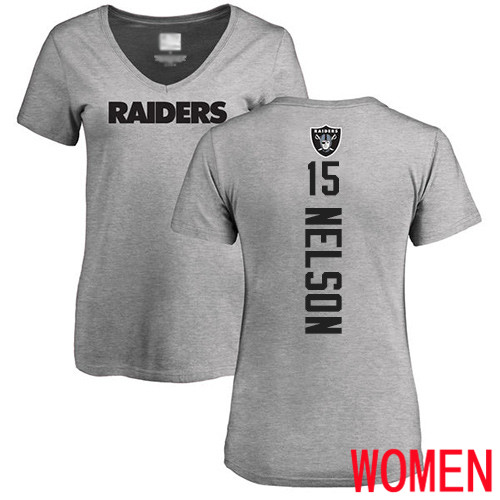 Oakland Raiders Ash Women J  J  Nelson Backer NFL Football #15 T Shirt